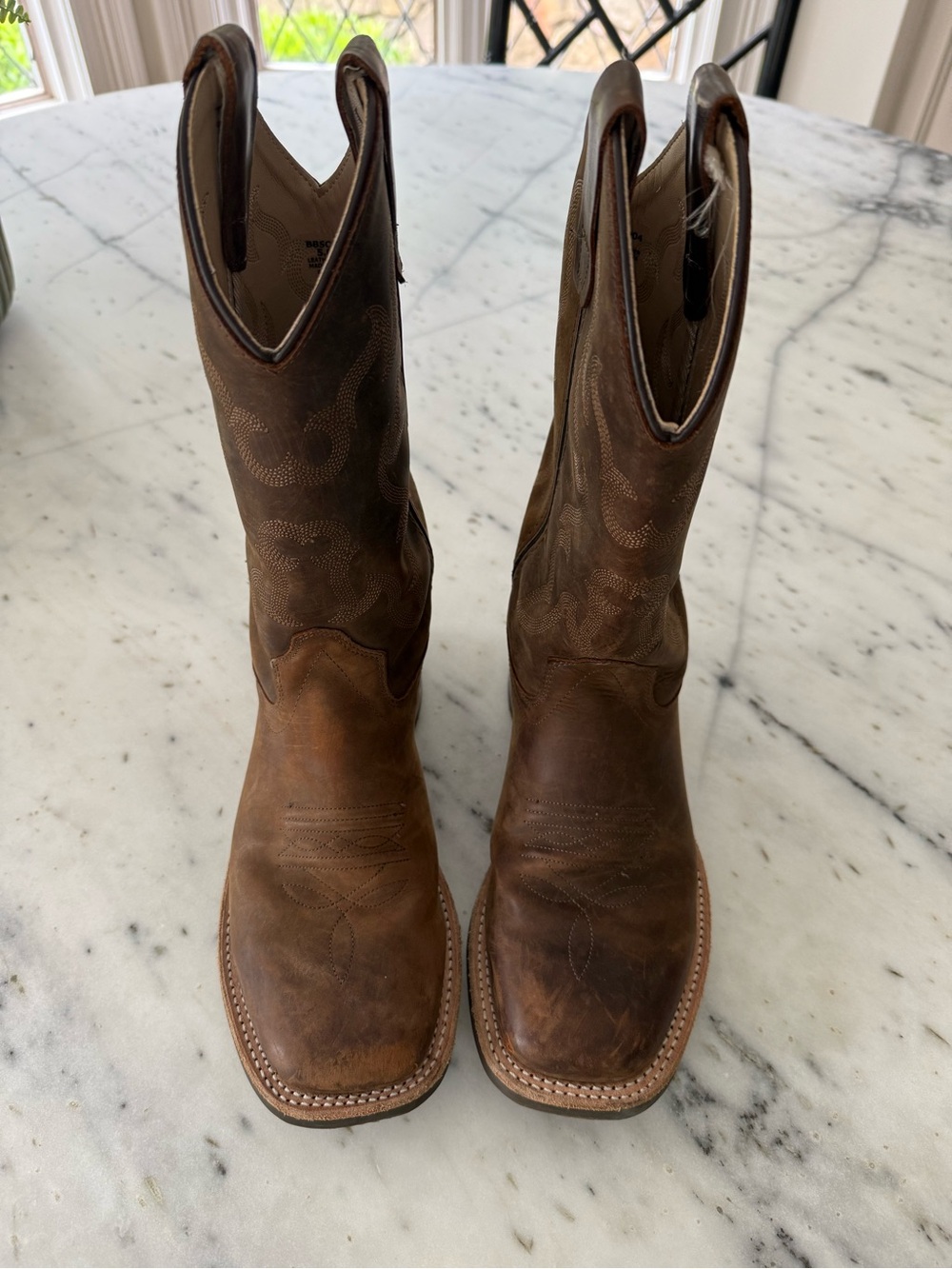 Big boys Brown Leather Cowboy Boots - Classic Western Pull-On